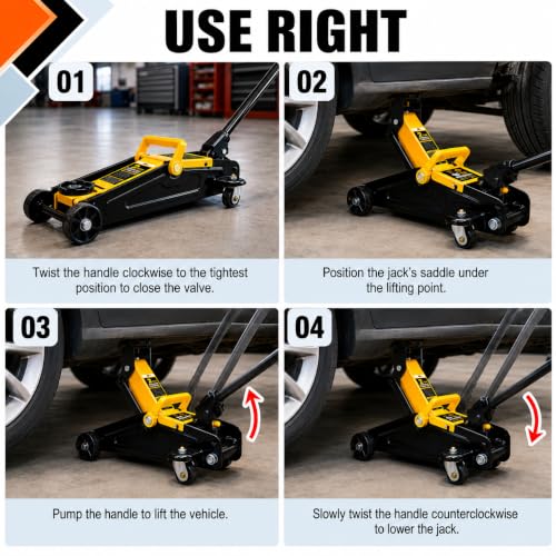 2 Ton Hydraulic Floor Jack | Heavy Duty Low Profile, Steel Construction, Fast Lift, 360° Swivel Casters, Large Saddle - size: 2T