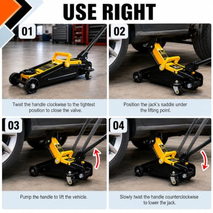 2 Ton Hydraulic Floor Jack | Heavy Duty Low Profile, Steel Construction, Fast Lift, 360° Swivel Casters, Large Saddle - size: 2T