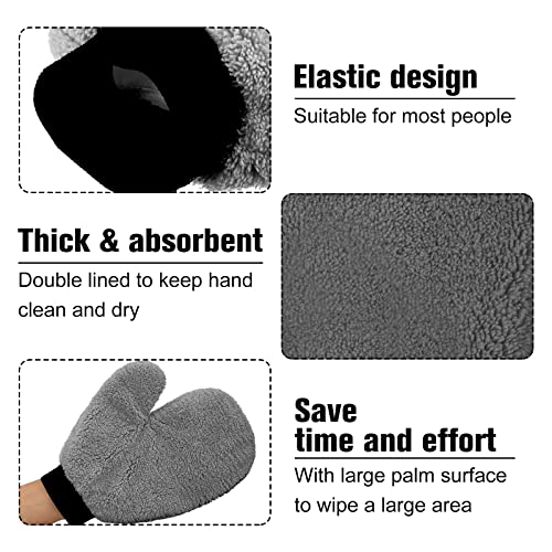 Remerry 6 Pcs Microfiber Mitts with Thumb for Cars Paint Wash Gloves Terry Weave Dusting Mitts - color: Gray