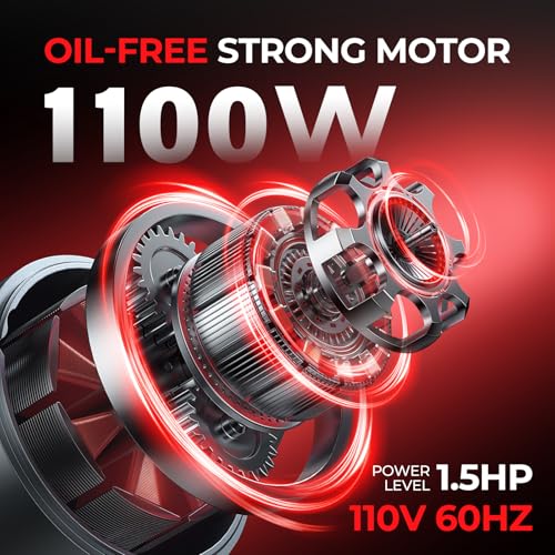 8 Gallon Ultra Quiet Air Compressor with Two Quick Couplers, 1.5HP MAX 115PSI Oil-Free Air Compressor Steel Tanks, 70dB Air Compressor with Wheels for Spray Painting, Auto Repair, Woodwork Nailing - size: 8G
