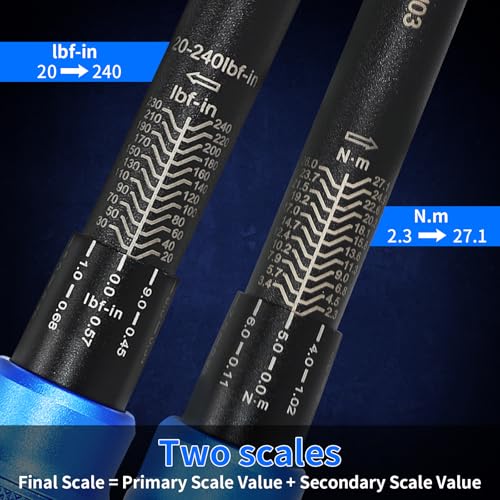 1/4-Inch Drive Click Torque Wrench Set, 33Pcs Bike Torque Wrench Set (20-240IN.LB/2.3-27.1Nm),Inch Pound Click Torque Wrench with Bit Sockets, 3/8 Adapter, Bicycle Tool Kit - size: 1/4'' DR., style: 20-240IN.LB 33pcs(Blue)