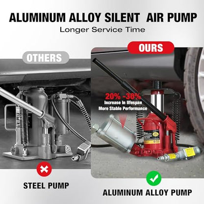 BIG RED TQ20006D-1 Torin Welded Low Profile Pneumatic Hydraulic Car Bottle Jack: Aluminum Alloy Pump and Unique Slow Release Equipment for Auto Repair and House Lift, 20 Ton (40,000 LBs) Capacity, Red - style: 20 Ton(40,000 LBs)-New Lowprofile