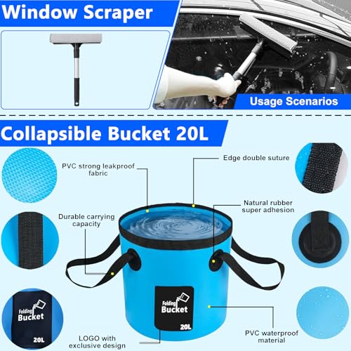 THINKWORK Car Wash Kit with Foam Gun, Extendable Mop & Collapsible Bucket | Adjustable Spray, Complete Car Detailing Kit, Soft Microfiber, Scratch-Free Paint Protection, Car & Home Use, Great Gift - color: Blue(33PCS)