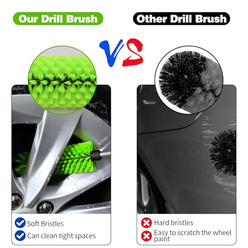 1 Pack Drill Brush for Car Wheel and Bottle(Green) | for Wheels, Rims, Engines, Exhaust, Bottle - color: 1 Pack Green