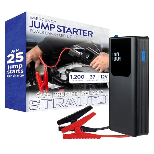 Car Battery Jump Starter, 12V Portable Jump Starter Battery Pack, Jumper Cables, Storage Case, USB-A/USB-C Cable, Rechargeable, Power Bank, Emergency Flashlight, 1200A Peak Current, 83603