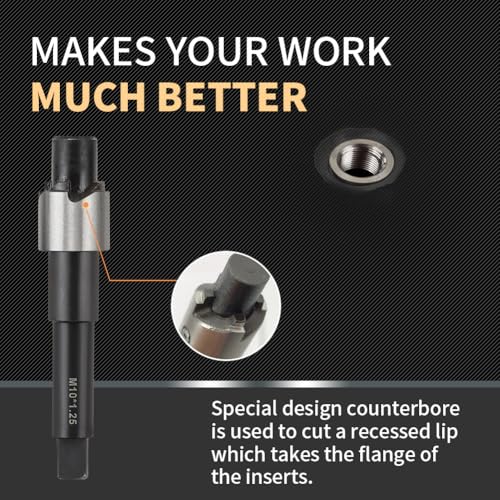 M10X1.25 Thread Repair Kit with 14mm Insert HSS Drill, Tap, Counterbore,Installation Driver,Stainless Steel Insert M10*1.25 * 14mm *10PCS
