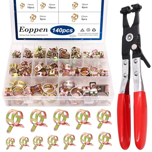 140Pcs 6-22mm Spring Band Hose Clamps Assortment Kit with Swivel Flat Band Fuel Hose Clamp Plier - 12 Sizes Fuel Line Silicone Vacuum Hose Low Pressure Air Clamps - color: 140pcs - 12 Sizes + Plier (Color Zinc)