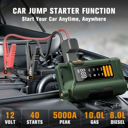 Jump Starter with Air Compressor, 5000A Car Battery Jump Starter, 16000mAh Battery Jumper Starter Portable for 10L Gas/Diesel Engine with 160PSI Booster, LED Display & Light, Jumper Cables - size: Standard Style, 5000A+16000mAh+160PSI