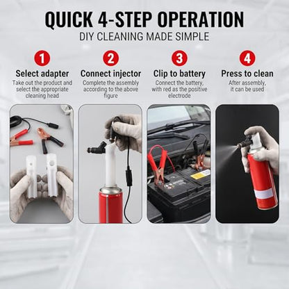 2 Sets Car Fuel Injector Cleaner kit, 12-24V Fuel Injector Flush Cleaner Adapte with Test Lead, No Disassembly Required Fuel Injector Cleaning Tool, for Car Motorcycle ATV (Red & Black)