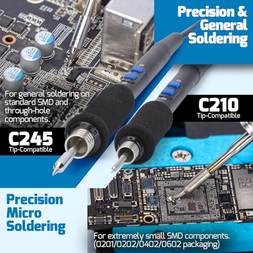 WEP 982D-II 2-In-1 Micro Soldering Kit with Type-210 and 245 Micro Soldering Iron; Automatic Calibration, Adaptive Display Mode, 3 Pre-set Channels, Dynamic LCD Display, Automatic Sleep Mode and More