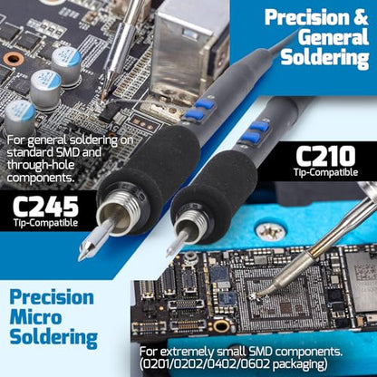 WEP 982D-II 2-In-1 Micro Soldering Kit with Type-210 and 245 Micro Soldering Iron; Automatic Calibration, Adaptive Display Mode, 3 Pre-set Channels, Dynamic LCD Display, Automatic Sleep Mode and More