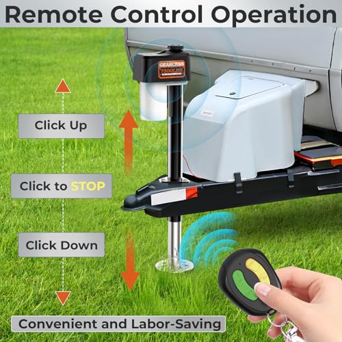 Upgraded 7500LBS Electric Trailer Jack, w/Remote Controls, RV Power A-Frame Tongue Jack with Built-in Spirit Level for Travel Trailer, 10.24"-33.46" IP65 Waterproof, 12V DC Wiring, 5.9 Inch Foot Pad