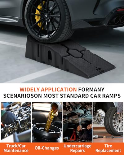 Low Profile Car Service Ramps 2 Pack, Reinforced Plastic Vehicle Lifting Ramps, 12000 LB Heavy Duty Garage Ramps with 6.7 Inch Lift Height, Portable Auto Repair Ramp for Home Garage, Car Oil Change, S | 10000 LB Heavy Duty Garage Ramps with 6.7 Inch Lift