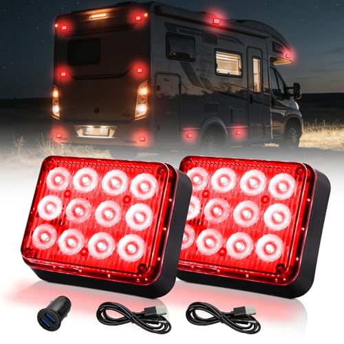 2PCS Red Magnetic Cube Strobe Lights | Rechargeable, Portable High-Visibility Emergency Beacons, Multi-Mode & Waterproof, For Trucks Vans Vehicles