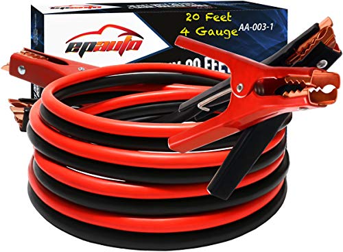EPAuto 4 Gauge x 20 Ft Heavy Duty Jumper Cables Emergency Boost Kit Car/SUV | With Safety Gloves & Travel Bag (Safe Jump Start for Dead Batteries) For Car & SUV - size: 20-Feet x 4-Gauge