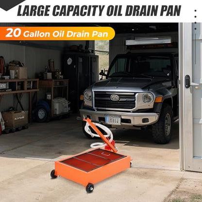 Oil Drain Pan,Low Profile Oil Drain Pan with Electric Pump,Oil Change Pan with 8ft Hose & Folding Handle, Rolling Oil Drain Cart for Car, SUV, Trucks Oil Draining - size: 20 Gallon, style: Manual