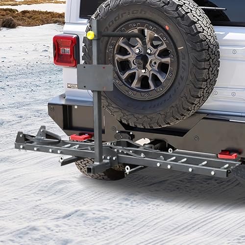 Motorcycle Hitch Carrier, 500LBS Heavy Duty Steel Dirt Bike Hauler Hitch Mount Rack with Loading Ramp, Anti-Tilt Locking Device for Truck, Car or SUV with 2" Hitch Receiver