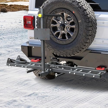 Motorcycle Hitch Carrier, 500LBS Heavy Duty Steel Dirt Bike Hauler Hitch Mount Rack with Loading Ramp, Anti-Tilt Locking Device for Truck, Car or SUV with 2" Hitch Receiver