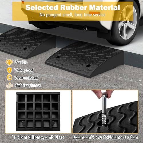 Car Ramps, 2 PCs Rubber Curb Ramps for Driveway, 4.5" Threshold Ramp Set Heavy Duty Ramp Slope for Driveway, Sidewalk, Loading Dock, Cars, Wheelchairs, Bikes, Motorcycles - size: 19" x 16.5" x 4.5"