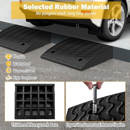 Car Ramps, 2 PCs Rubber Curb Ramps for Driveway, 4.5" Threshold Ramp Set Heavy Duty Ramp Slope for Driveway, Sidewalk, Loading Dock, Cars, Wheelchairs, Bikes, Motorcycles - size: 19" x 16.5" x 4.5"