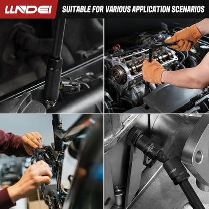 LLNDEI 3/8" Drive Spark Plug Socket Set, SAE 5/8", 3/4", 13/16", 24Pcs | Metric 14mm, 18mm, Spark Plug Socket, Include 2 Extension Bar, Universal Joint ADA, CR-V Steel Engine Repair, Tire Changes - size: 24Pcs spark plug socket set with torx socket set