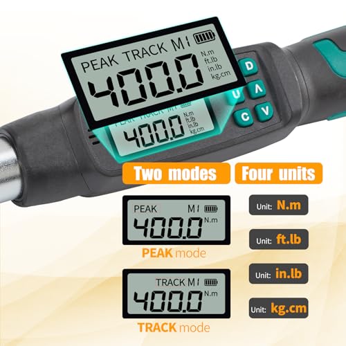 1/2” Digital Torque Wrench Set 8.9-295 ft-lb/12-400 Nm, ±2% Accuracy, LED & Buzzer Alerts, with 3 Adapters (1/4", 3/8"& Extension Bar), Industrial CR-V Steel for Car, Motorcycle, Bike Repair - size: 1/2", 8.9-295 ft-lb (12-400 Nm)