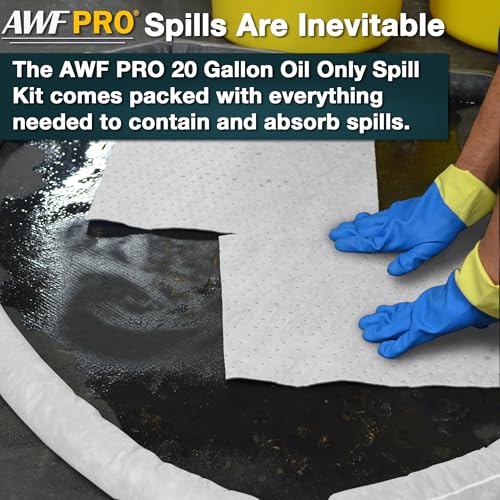 AWF PRO 20 Gallon Oil Only Spill Kit, 59 Pieces | Includes DOT Approved 20 Gallon Drum, Sorbent Socks, Pads, & Pillows, & Accessories - size: Oil Only Spill Kit