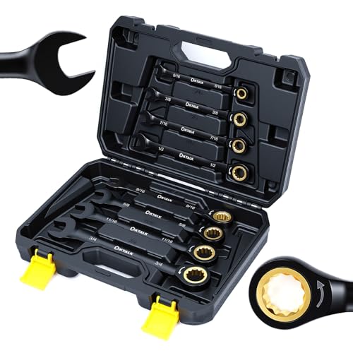 8PCS SAE Ratcheting Wrench Set, 72-Tooth Combination Wrench Set, 5/16"-3/4" | 5-Degree Swing Arc for Tight Spaces, CR-V Steel, Rust-Resistant Black Finish with Storage Organizer - size: SAE
