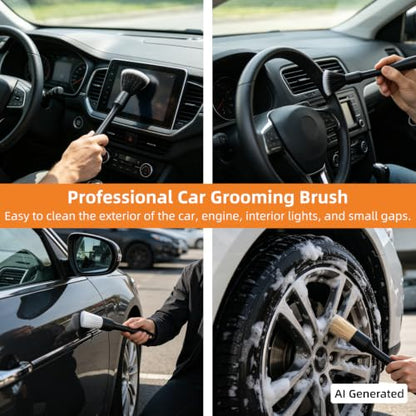70" Car Wash Brush with Long Handle, 12-Inch Flow-Thru Soft Bristle Car Washing Brush, Wheel Brush, Microfiber Cleaning Mop, Mitt, Window Squeegee, Interior Cleaning Kit, Bag, for Car SUV Truck RV