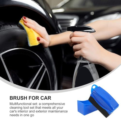 SECFOU 2pcs Car Cleaning Brush Set with Tire Shine Wax Applicator Pads, Soft Detailing Sponge Brushes with Lid for Wheels, Tires, Dashboard, and Interior Auto Care