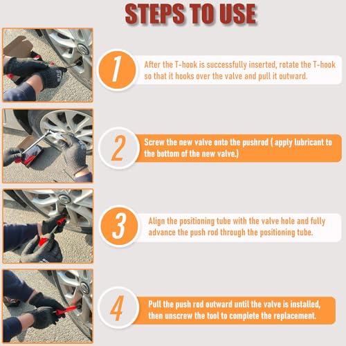 Tire Valve Stem Quick Replacement Tool Kit（51025）, Valve Stem Installation Tool for Cars, Trucks,ATVs,etc. with 4PCS TR413 Valve Stems.