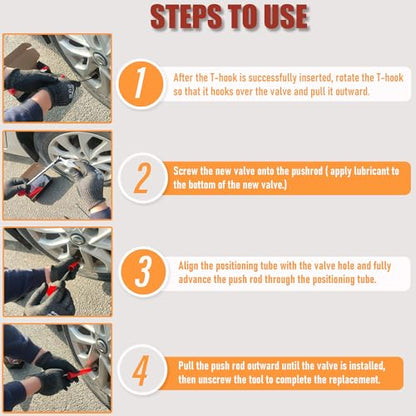 Tire Valve Stem Quick Replacement Tool Kit（51025）, Valve Stem Installation Tool for Cars, Trucks,ATVs,etc. with 4PCS TR413 Valve Stems.