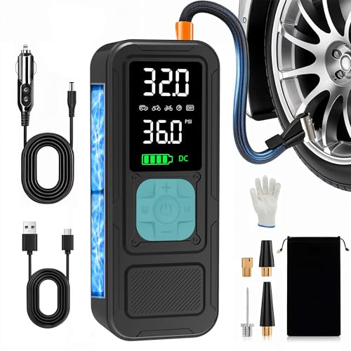 Y34 Tire Inflator Portable Air Compressor,4X Faster Inflation,6000mAh Cordless/12V DC 150PSI Air Pump with Digital Pressure Gauge for Car,Motorcycle,Gifts for Him - color: Blue, size: 6000mAh