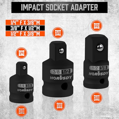 HORUSDY 12Pcs Socket Extension Set, 1/4", 3/8" and 1/2" Impact Drive Socket Extension, Socket Adapters, Drive Tool Accessory, CR-V Steel - style: 12-PCS Extension Set
