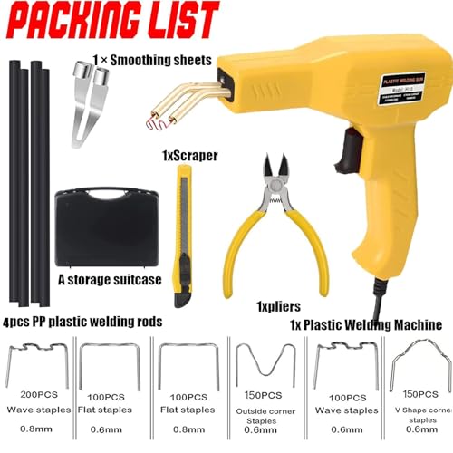 Plastic Welder 2 in 1 Welding Repair Kit for Car Bumper and Most Plastics | 150W Plastic Welder with 1000pcs Hot Staples,4pcs Plastics Welding Rods,Knife,Plier, Hot Staples Weld Gun Repair Kit (Yellow) - color: Yellow, size: 150w