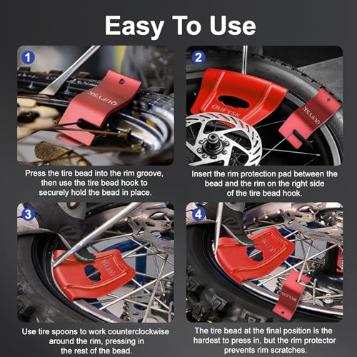 14.5" Tire Spoons Kit, Tire Changing Tool for Motorcycles, Dirt Bikes, Bicycles, Tire Install Removal Tool Set with 3 Tire Irons, 2 Rim Protectors, Tire Bead Holder Hook, Valve Core Tool, Bag