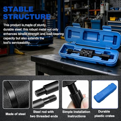 Diesel Injector Puller Tool with Slide Hammer, Fuel Injectors Removal Set with M8 M12 M14 Thread Adapters, Common Rail Injector Remover Extractor for Diesel Injectors