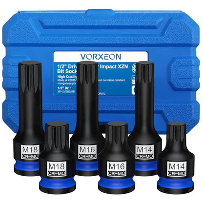 1/2" Drive Triple Square Spline Impact Bit Sockets Long and Short Combinations Set, 6 Pcs XZN Socket 42 Cr-Mo M14 M16 M18 With Storage Case - size: Triple Square 6Pcs