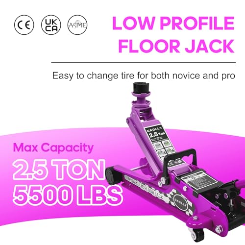 2.5 Ton Floor Jack Low Profile, Heavy-Duty Steel Racing with Single Piston Lift Pump, Lifting Range 4.5"-15.94" （Pink）