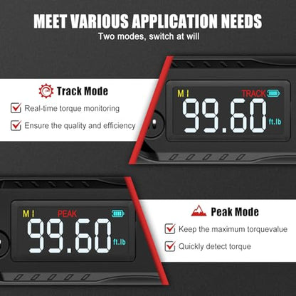 VANPO Digital Torque Wrench 3/8 Inch Drive, 5–99.6 Ft-Lb, for Automotive | High Contrast Backlit LCD, Fast-Adjust Control, Vibration, Buzzer, LED Alert, Electric Torque Wrench for Motorcycle & Bike - size: 3/8-inch 5-99.6 Ft-lb/6.8-135 Nm (Long)