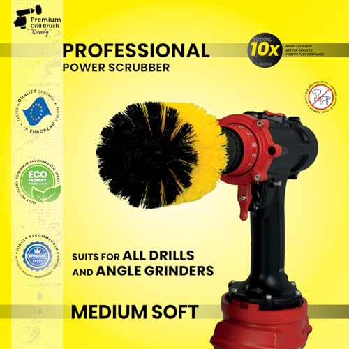 Premium Drill Brush Professional – Medium-Soft 3,5 in Yellow | Scratch-Free Cleaning Brush for Tile, Grout, Bathtub, Shower, Fibreglass and Ceramic Surfaces - color: Yellow, size: 3,5in