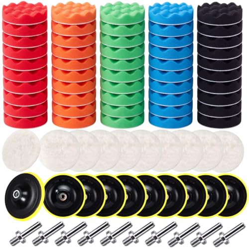 10 Pack 5 Inch Car Polishing Pad Kit Bulk, Sponge Buffing Pads with Woolen Cutting Pad and 5 Inch Backing Plate M10 Drill Adapter for Car Detailing Waxing Polishing - size: 5 Inch