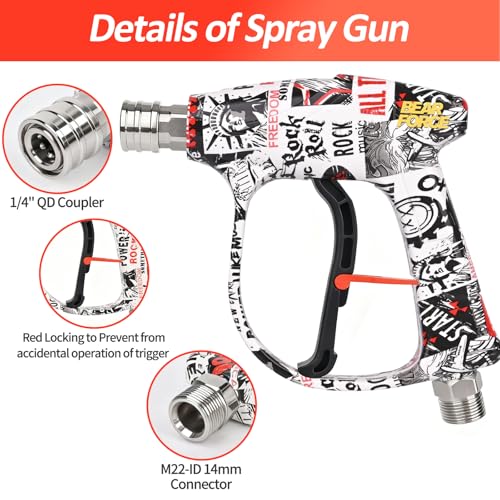 BEAR FORCE High-pressure Water Gun Painted with American-style Elements M22-ID14mm Inlet Max 3000Psi & Foam Cannon 32oz, for Bosch, Nilfisk, Sun Joe, Koblenz, Truper Electric Pressure Washer, Car Wash - size: E. For Bosch, For Koblenz