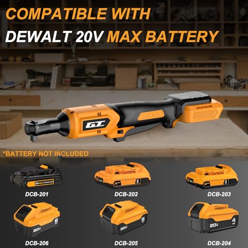 3/8" Cordless Ratchet Wrench, Compatible with DEWALT 20V MAX Battery, 60Ft-Lbs Power Brushless Electric Ratchet Tool Kit Variable Speed with 8 Sockets, 1/4" Adapters, 6" Extension Bar (Tool Only)