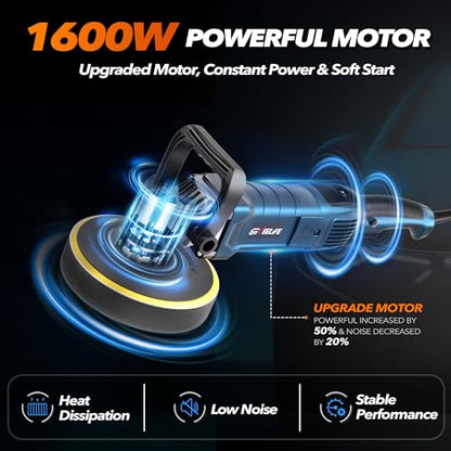 GEVEELIFE Buffer Polisher, 6 Inch/7 Inch 1600W Rotary Car Buffer Polisher Waxer, 7 Variable Speed 1000-3500 RPM, Detachable Handle for Car, Boat Sanding, Polishing, Waxing - color: Blue
