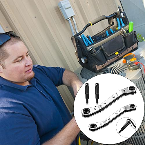 Hvac Service Wrench Tools:3/16” to 3/8” 5/16'' x 1/4''Air Conditioner Valve Ratchet Wrench with 2 Hexagon Bit Adapter Kit for Air Refrigeration and Equipment Repair Tools Clearance - style: 2 Wrench + 2 Hexagon Bit