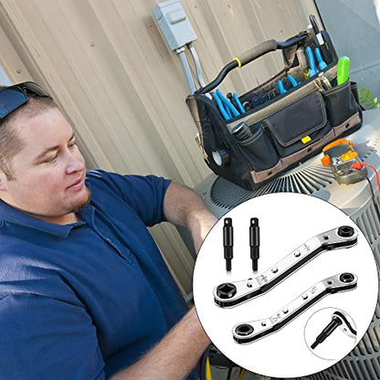 Hvac Service Wrench Tools:3/16” to 3/8” 5/16'' x 1/4''Air Conditioner Valve Ratchet Wrench with 2 Hexagon Bit Adapter Kit for Air Refrigeration and Equipment Repair Tools Clearance - style: 2 Wrench + 2 Hexagon Bit