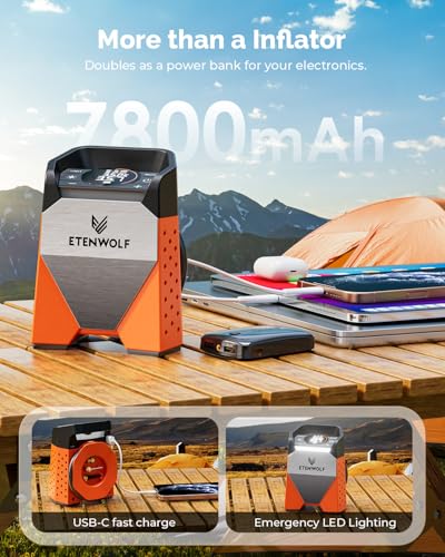 ETENWOLF ZEPHYR S3 Tire Inflator Portable Air Compressor, 1 Min Fast Inflation and 100% Duty Cycle, 160 PSI Air Pump for Cars, SUVs, Bikes, Balls (Vivid Orange)