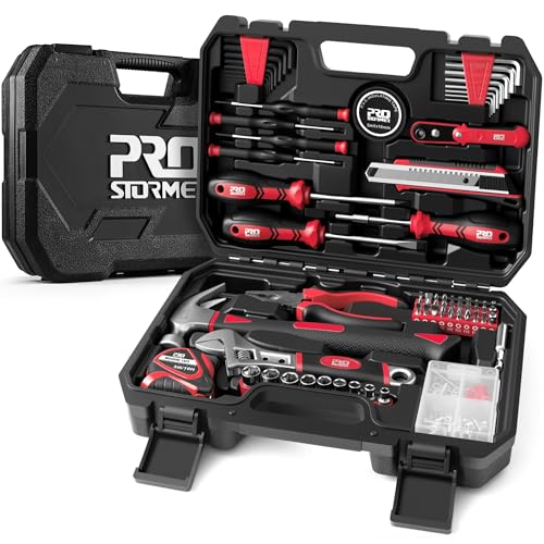 Prostormer 160-Piece Home Repair Tool Set, General Household Hand Tool Kit with Toolbox Storage Case for House, Garage, College Dorm and Office (Red) - color: Red