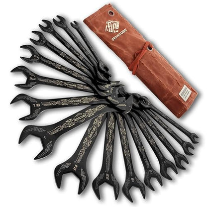 IRONCUBE Super Thin Wrench Set For Bike: 16-Piece SAE & Metric - Stainless Steel - Rust Resistant - For Tight Spaces.